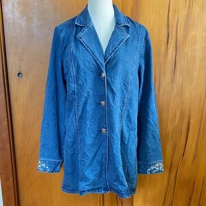Embroidered Blue Denim Jacket Blazer Country Western Boho Southern BBQ Rodeo